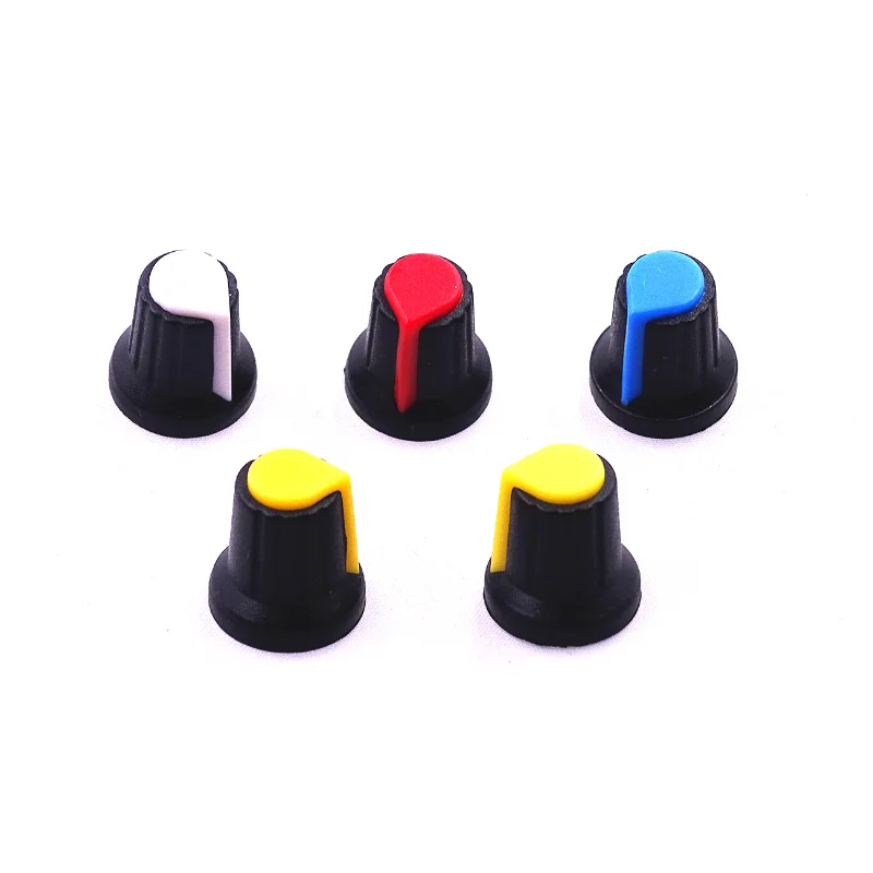 25PCS/lot WH148 potentiometer knob cap(copper core) 15X17mm 6mm Shaft Hole AG2 Yellow Orange Blue White Red 5value*5PCS=25PCS