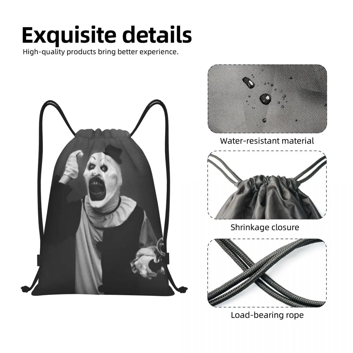 Custom Halloween Movie Terrifier Drawstring Backpack Bags Men Lightweight Horror Clown Gym Sports Sackpack Sacks for Traveling