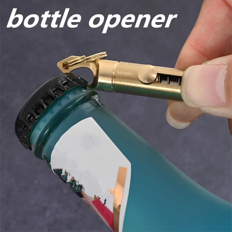 Multifunctional Brass Bottle Opener Knife Portable Retractable Knife Outdoor Self-defense Disassembly Express Tool Key Pendant