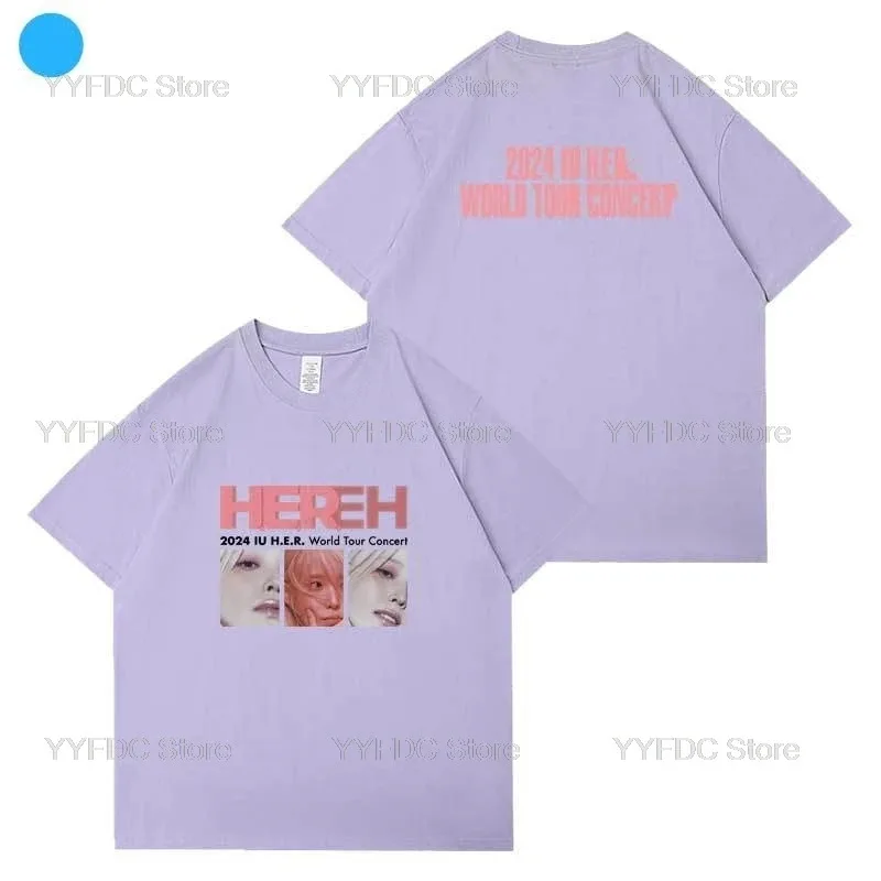 2025 yiyi IU HER جولة حول العالم الحفل T Lee Ji Eun Kpop موضة النساء الرجال فضفاض تي شيرت جودة عالية 100% القطن قصير الأكمام