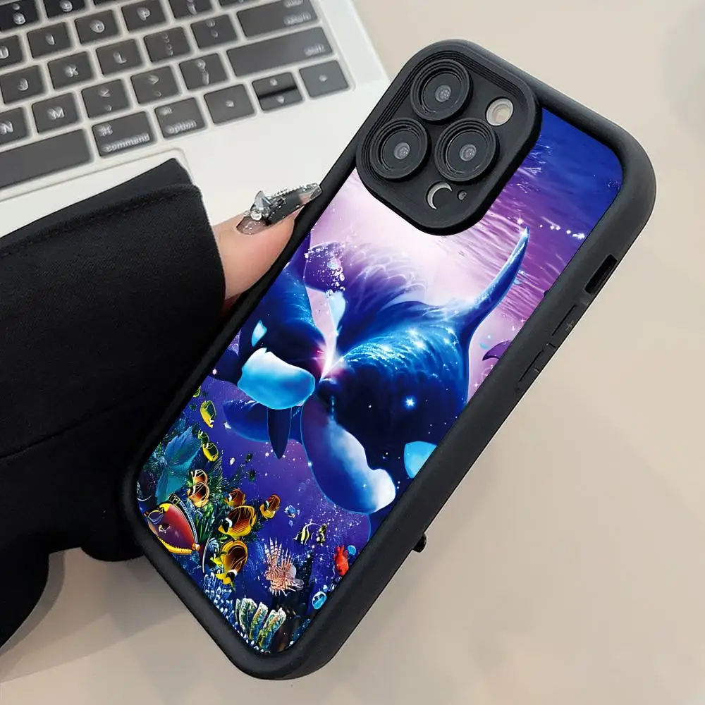 Orcas Whale Mobile Cell Phone Case for iPhone 17 16 15 14 13 12 11 Air Pro Max Plus Thicken TPU Colorful Cover Pretty Smartphone