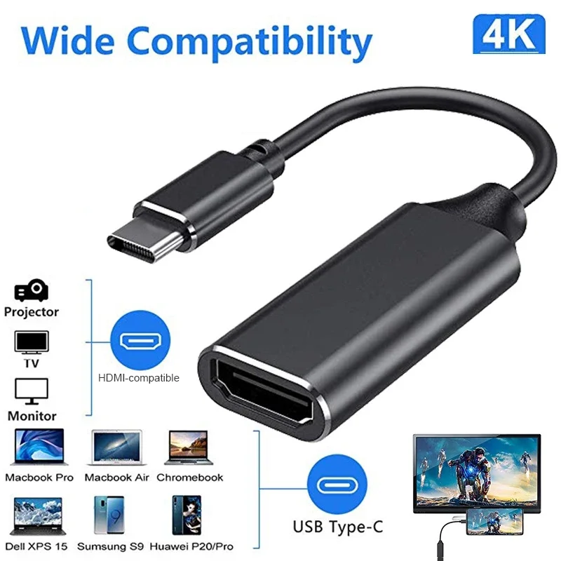 Type C to HDMI-compatible Cable Ultra HD 4k USB 3.1 HDTV Cable Adapter Converter for MacBook Chromebook Samsung S8 S9