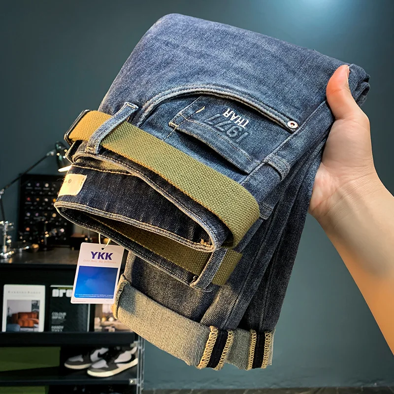 2024 Spring Jeans Men's Micro Loose Leisure All-Matching Breathable High-End Retro Blue Slim Fit Long Skinny Pants Men