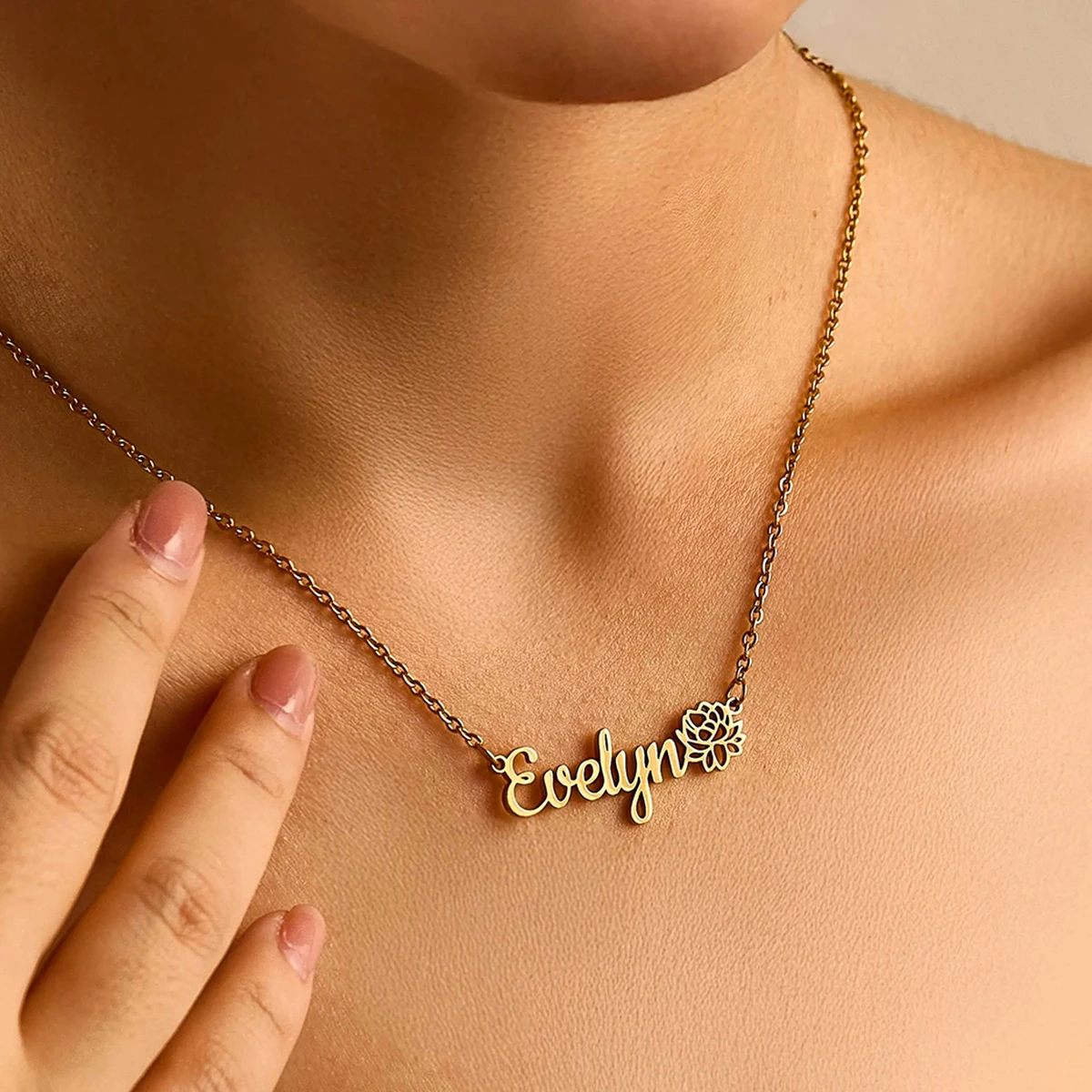 

Custom Birth Month Flower Name Necklaces For Women Stainless Steel Customized Necklace Pendant Personalized Neck Jewelry Gift