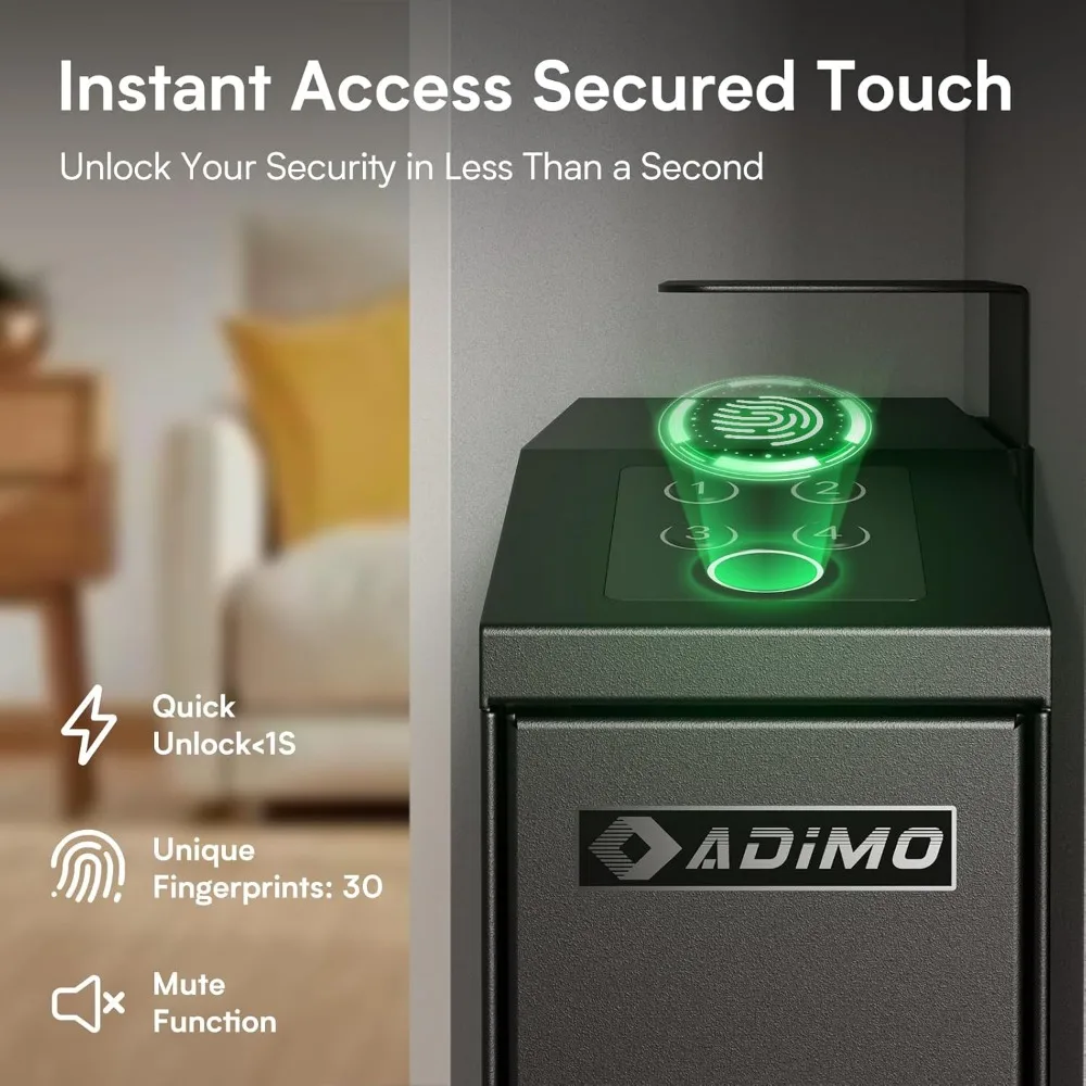 Handgun Safe, Slider Biometric Fingerprint Gun Safe for Handgun Supports 3 Quickly Access Ways, Fingerprint, PIN Code and Key,