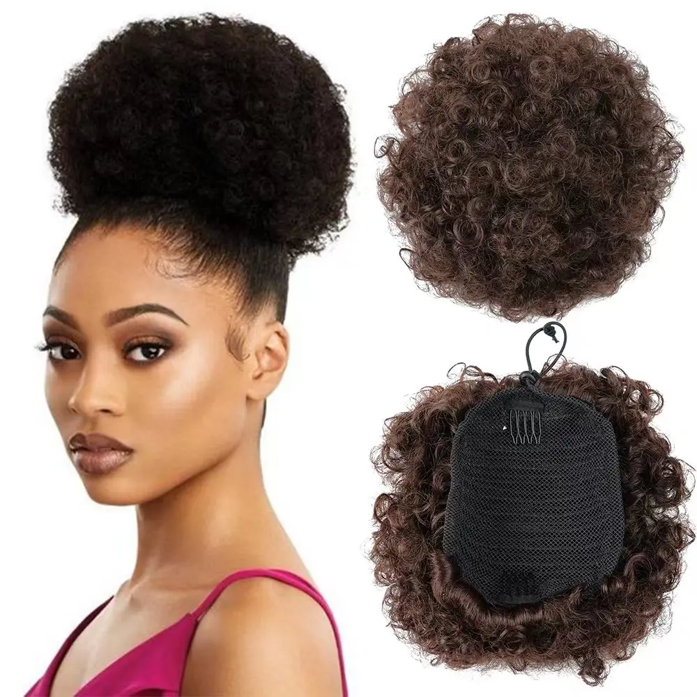 HAIRSTAR สังเคราะห์ Chignon Afro พัฟผมหยิกสั้น Bun Drawstring ผมหางม้าขยายผม Hairpieces สำหรับผู้หญิง