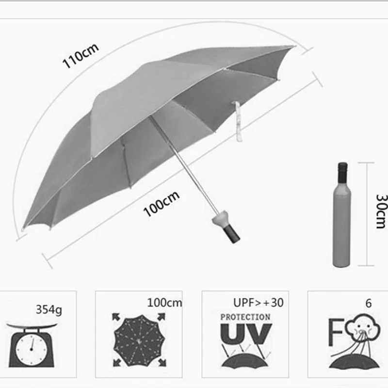 Women Wine Bottle Umbrella 3 Folding Creative Umbrella Rain Sun Sunshade UV Protection Mini Parapluie Paraguas Plegable Lluvia