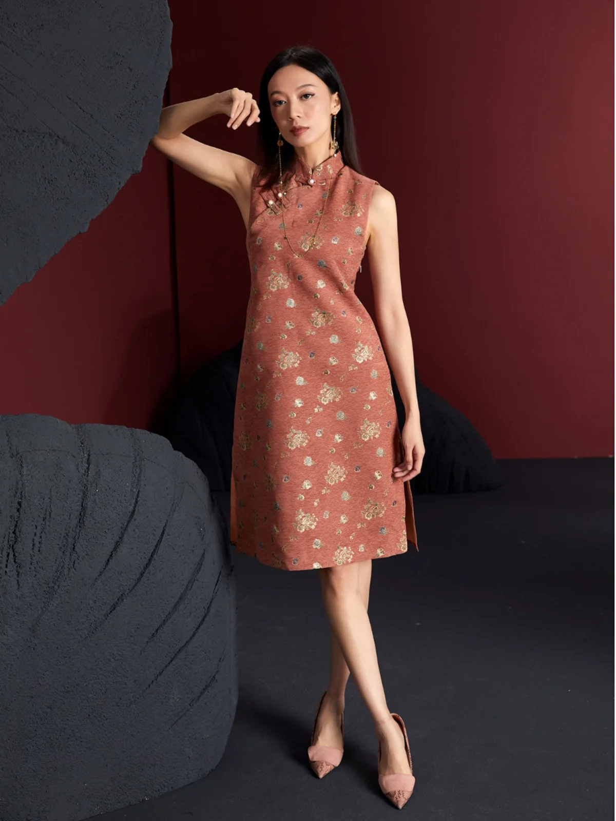 

Loose Fit Svel Dr Chinese Traditional Pattern High Slit Daily Wear Cotton Blend Vintage Sle Long Skirt