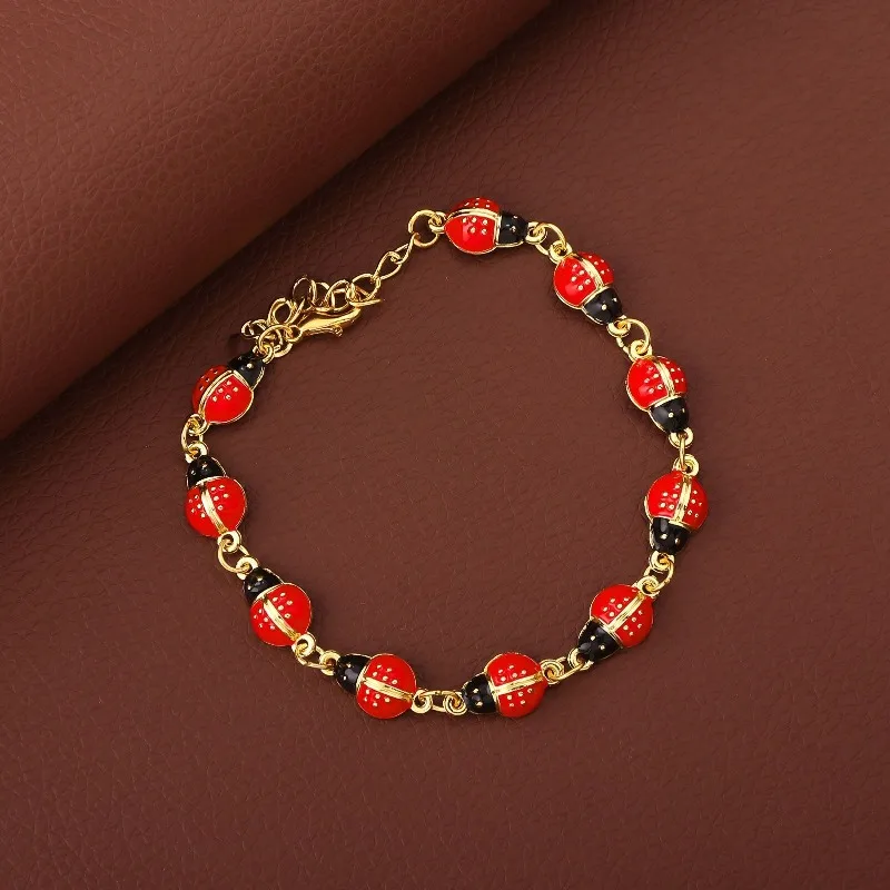 Pulsera de Lujo Ligero con Cereza Dulce y Fresa, Regalo para Mejor Amiga, Pulsera con Diseño de Mariquita Fresca y Chiles Rojos