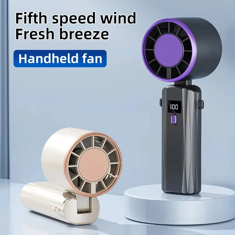 High Speed Handheld Fan Portable Rechargeable 5 Wind Speeds LED Digital Display Long Endurance Foldable Outdoor Desk Cooling Fan