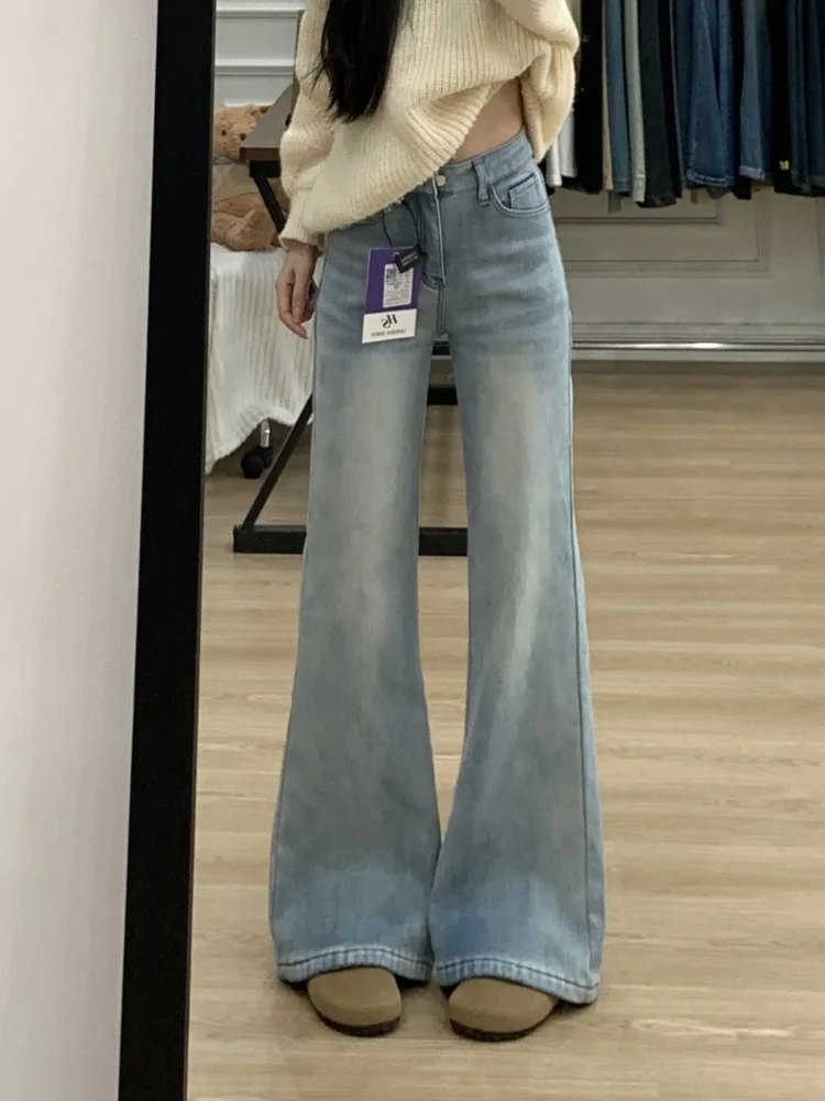 

Большие размеры, американские широкие джинсы с высокой талией на подкладке, женские свободные брюки прямого кроя для похудения на осень-зиму