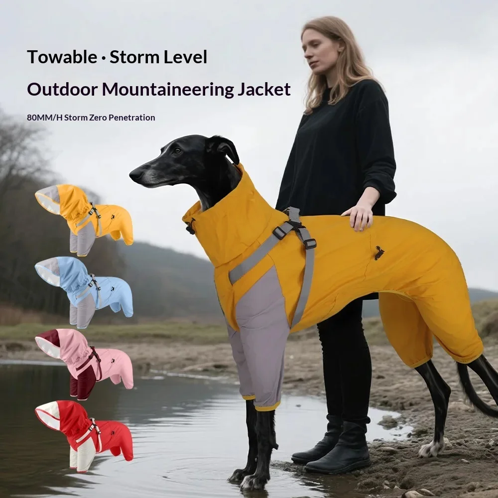 

Waterproof Breathable Hooded 4-Leg Dog Raincoat, Leashable Pet All-Weather Jacket with Foot Cover, Water-Resistant for Small Dog