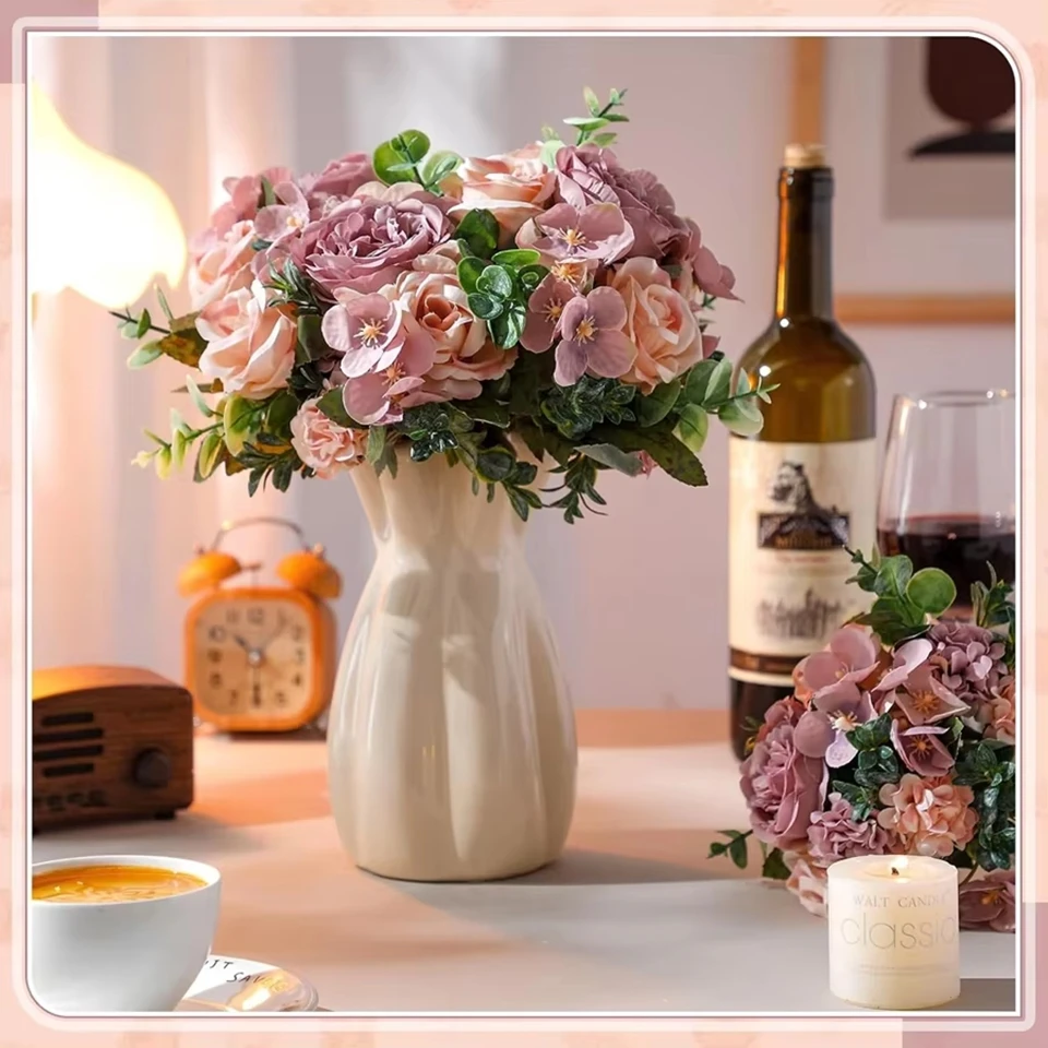 

Artificial Flower 7 Fork Silk Peony Rose Hydrangea Wedding Wreath Home Room Table Outdoor Yard Arch Festival Decora Arrangements