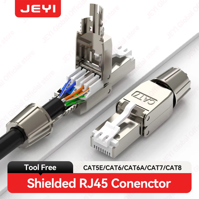 JEYI CAT7 6A RJ45 Connector 8P8C STP Shielded Field Termination Plug Ethernet Plug 23-26AWG Networking Cable With PCB Connectors