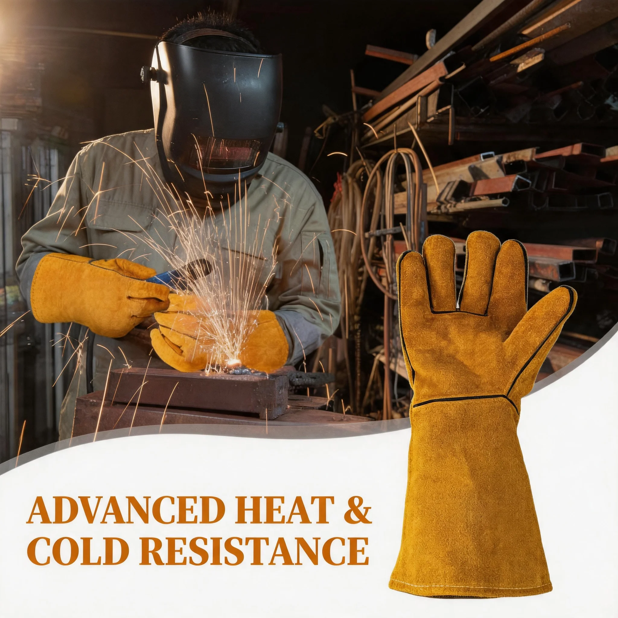 

Industrial Welding Gloves Cowhide Split Leather Heat Resistant Forge Welding Rigger Gloves Heavy Duty Yardwork Animal Handling