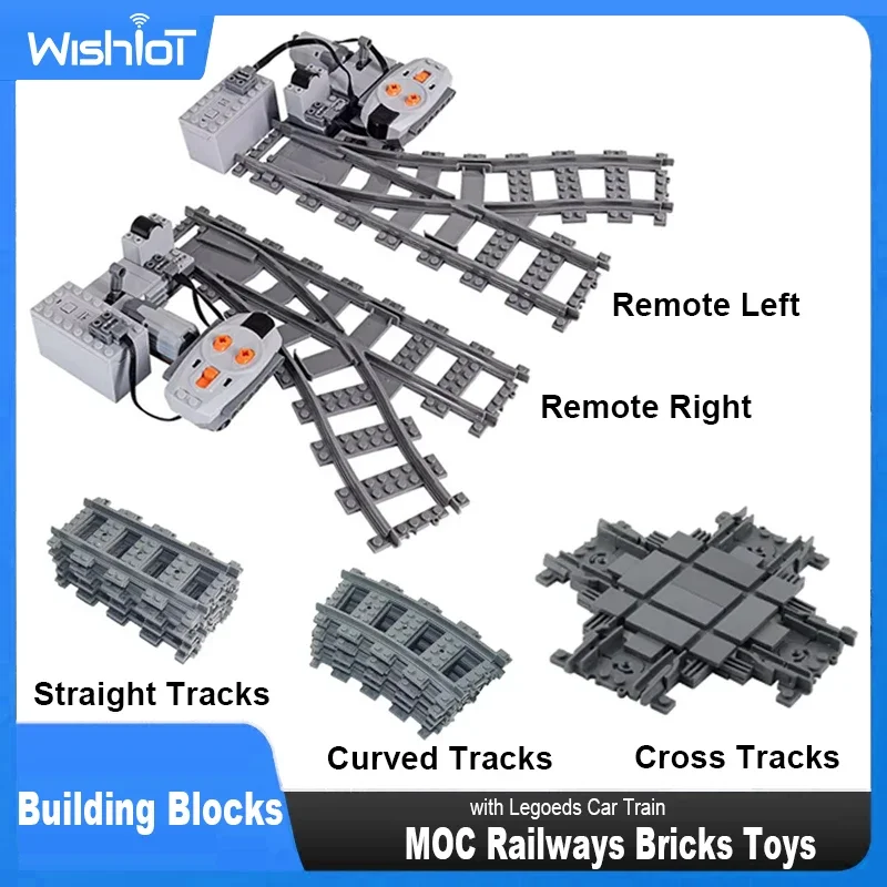 Building Blocks City Trains Tracks Soft Straight Curved Cross Rails Remote Control Furcal Tracks MOC Creative Railways Toys