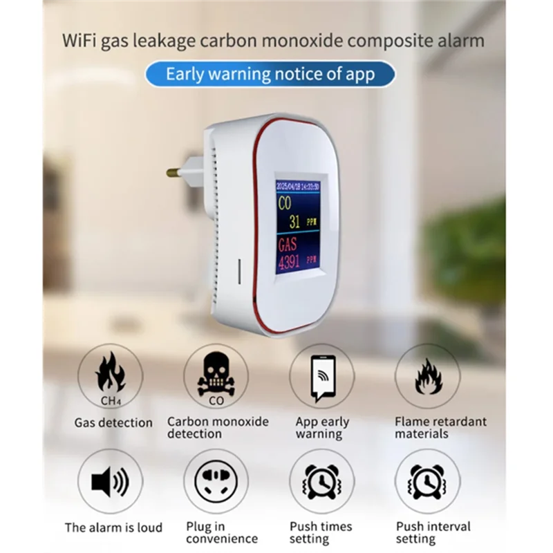 ABKQ-Tuya Smart Life Natural GAS CO Leak Carbon Monoxide Detector WIFI CH4 Methane Combustible Leakage Coal Alarm Sensor
