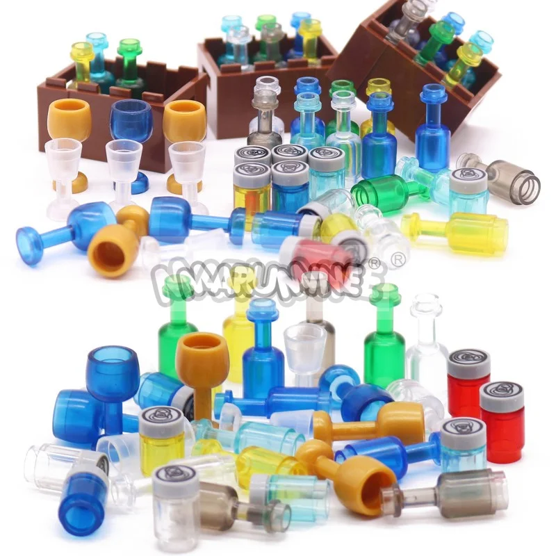 MARUMINE 87PCS MOC Klocki konstrukcyjne Akcesoria Butelka wina Szklane napoje Drewniane pudełko Widok ulicy Miasto Bar Pirat DIY Model klocków