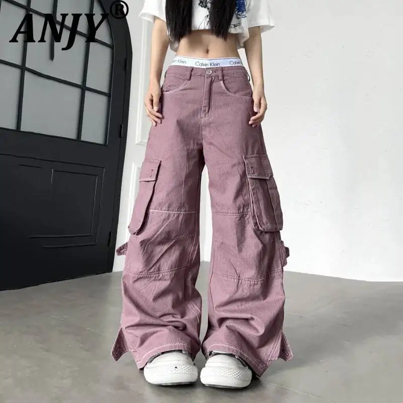 ANJY Spring Autumn New Women American Safari Style Multi-pocket Retro Casual Wide Leg Pants Loose Designs High Street Ins A24309