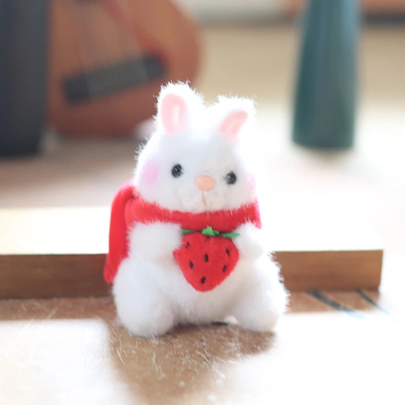 Cute Strawberry Rabbit Bunny Plush Doll Soft Ragdoll Keychain Lanyard Pendant Girly Bag Hanging Ornaments Stuffed Toy Kids Gifts