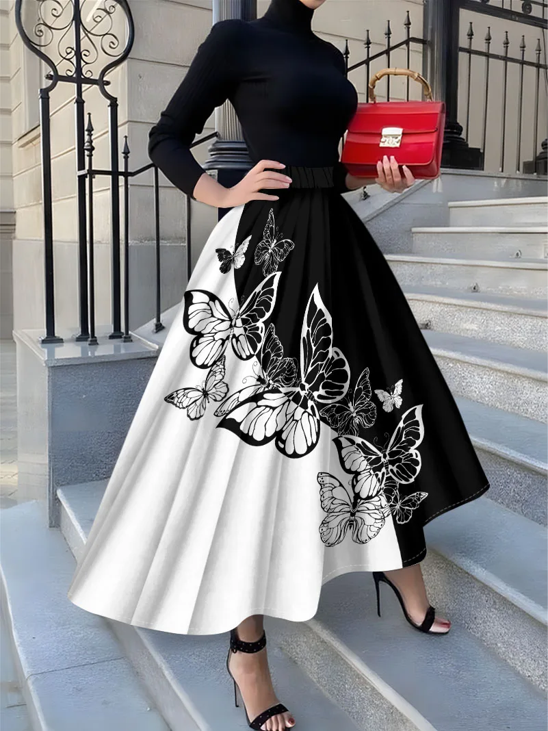 Printed Design Four Seasons Leisure Style Butterfly Pattern Printed Skirt Design Half Skirt