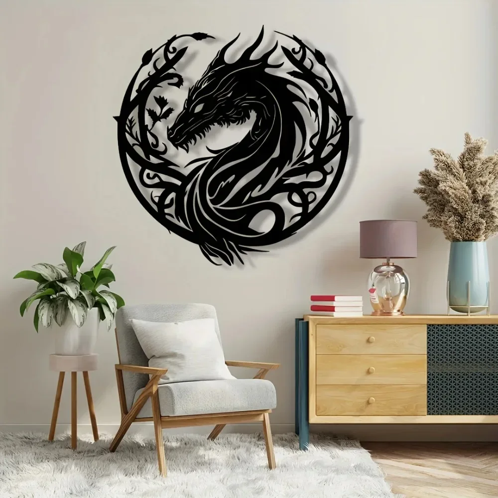 CIFBUY Metal Wall Art Vintage Chinese Dragon Sign Iron Craft Sculpture Indoor Outdoor Garden Yard Plaque