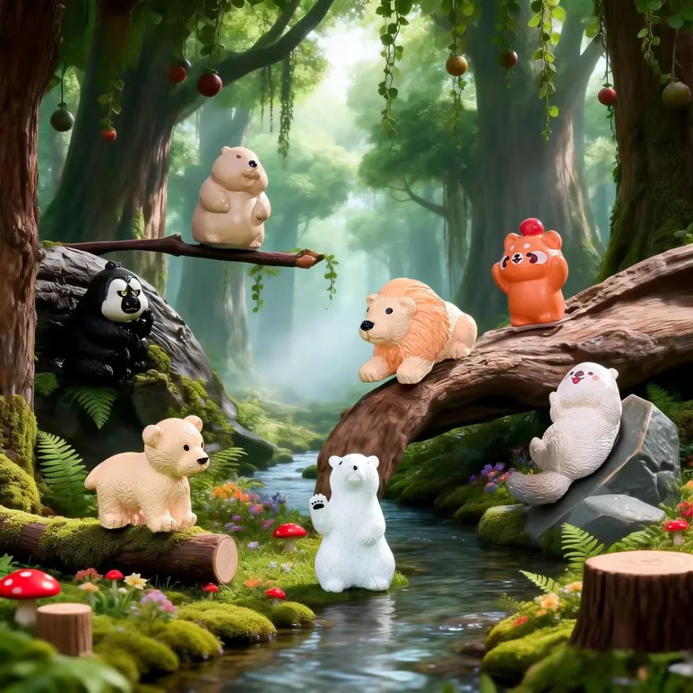 12 Peças de Mini Figuras de Animais (Urso e Leão) para Decoração, Artesanato em Resina, Miniaturas Pequenas para Bonsai, Micro