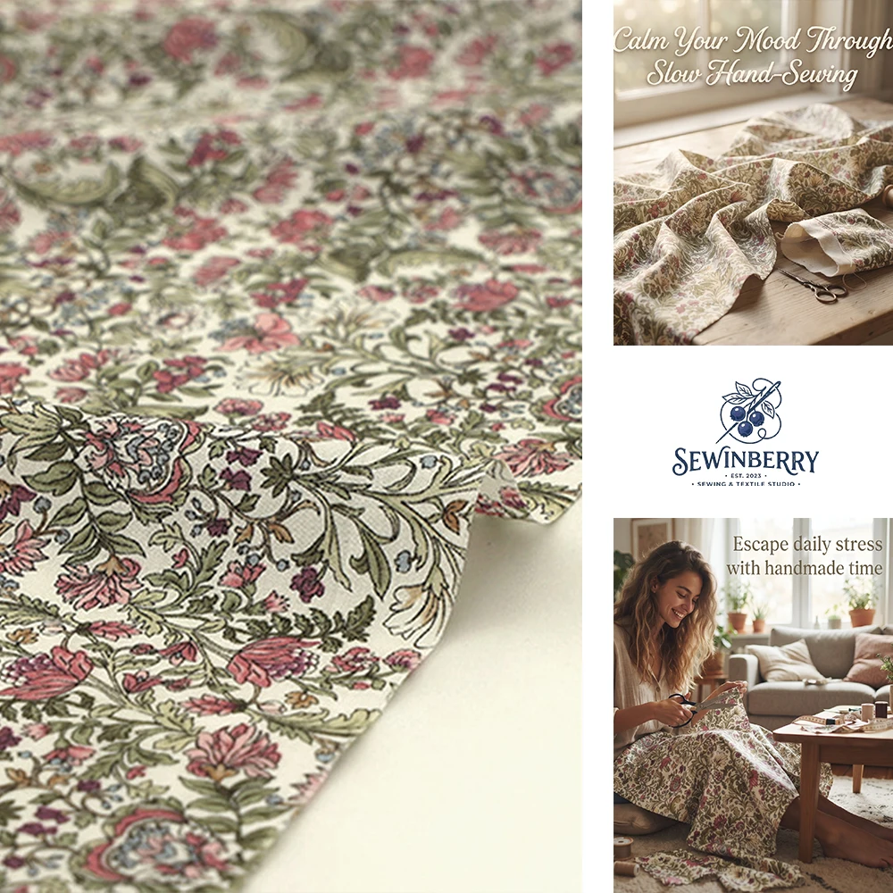 Pastoral Floral Cotton Fabric Stress-Relief DIY Sewing Material For Dress Patchwork Home Textile Handmade Crafts