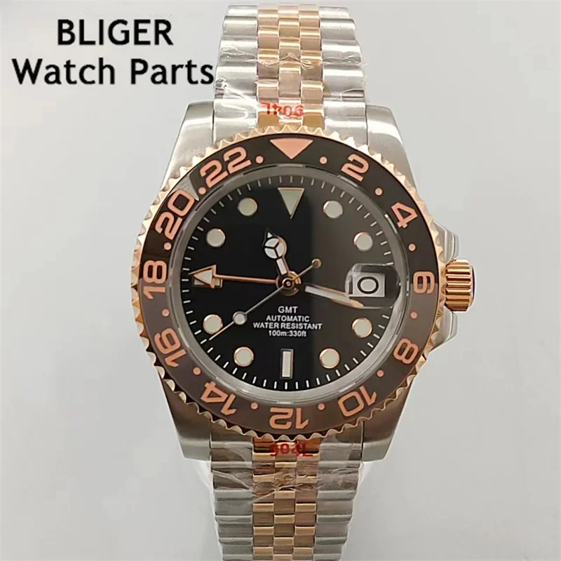 BLIGER 40 мм NH34 GMT мужские механические часы с сапфировым стеклом автоматические часы стальной браслет 100 м водонепроницаемые спортивные часы для мужчин