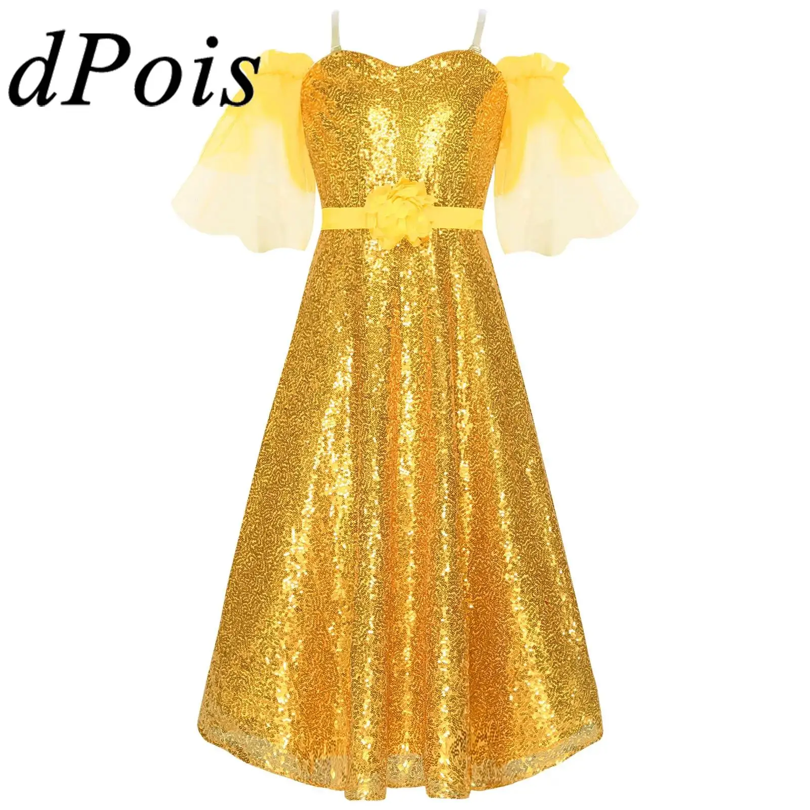 

Children Lyrical Ballroom Modern Dance Costume Mesh Short Sleeve Sequin Dress Princess Gown for Birthday Party Pageant Vestidos