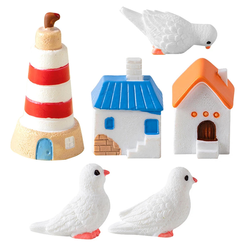 

1 Set Lovely Pigeon Lighthouse Statue House Garden Yard Decor Resin Miniature Outdoor Indoor Gift Small Animal Ornament House