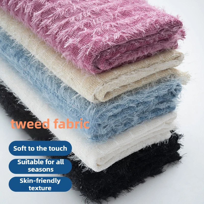 

High Grade Tweed Fabric Luxury Plush By The Meter for Clothing Coat Skirt Vest Bags Diy Sewing Thickened Soft Cloth Black Blue