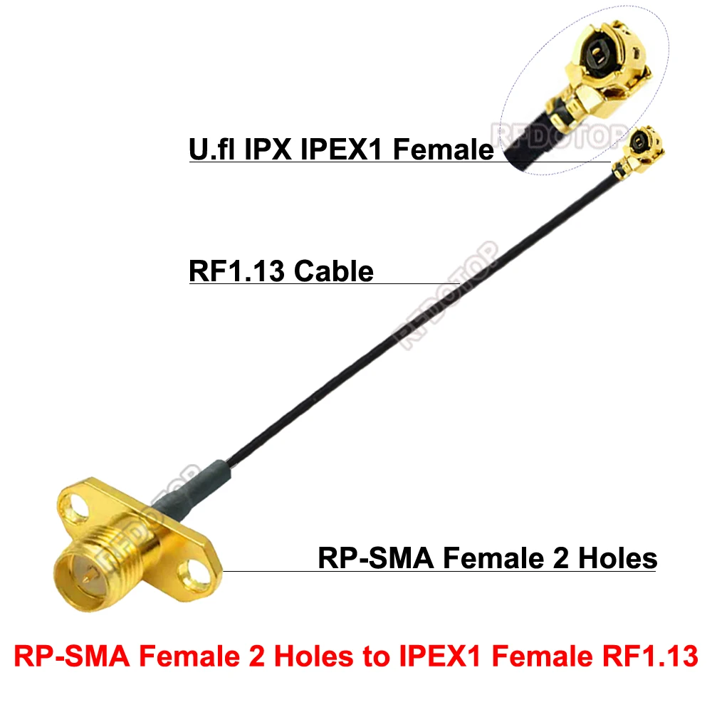 2PCS RP-SMA Female 2 Holes Flange Panel to u.FL/IPEX-1 Female Connector RF1.13 RF Jumper Pigtail for WiFi Antenna RPSMA-J