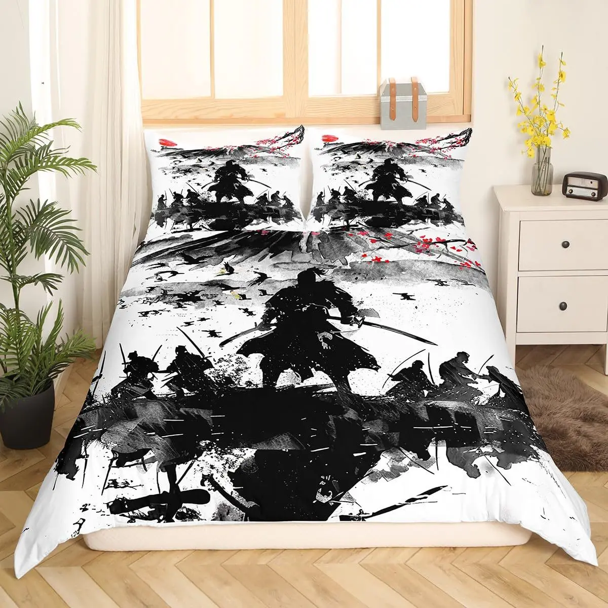 Cherry blossom duvet cover Japanese samurai Hongri Hokusai pattern Mount Fuji decorative bedding