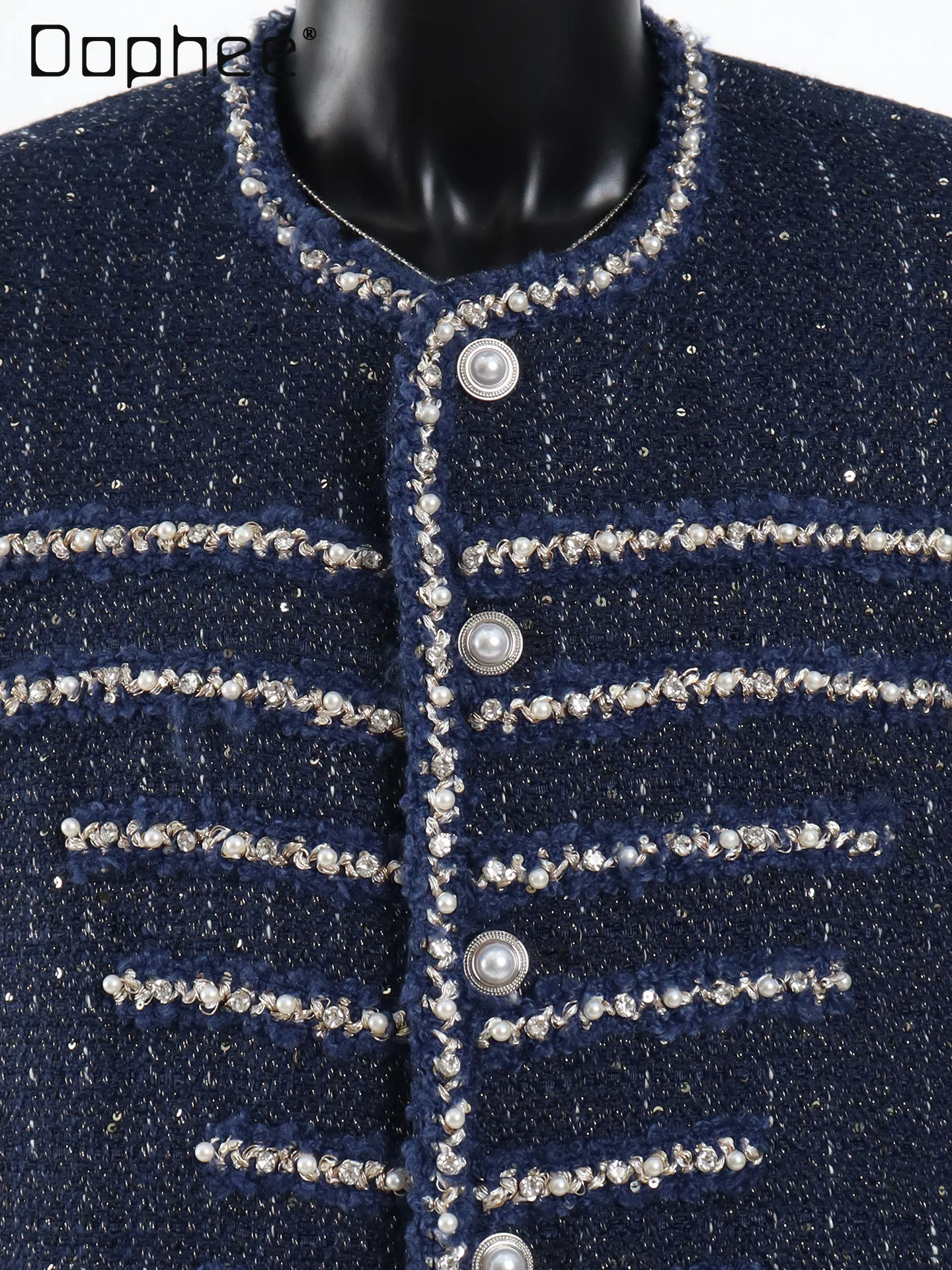 Heavy Beaded Woven Tweed Jackets for Men Spring Autumn Light Luxury Fashion Round Neck Single Breasted Short Jacket Men Clothing