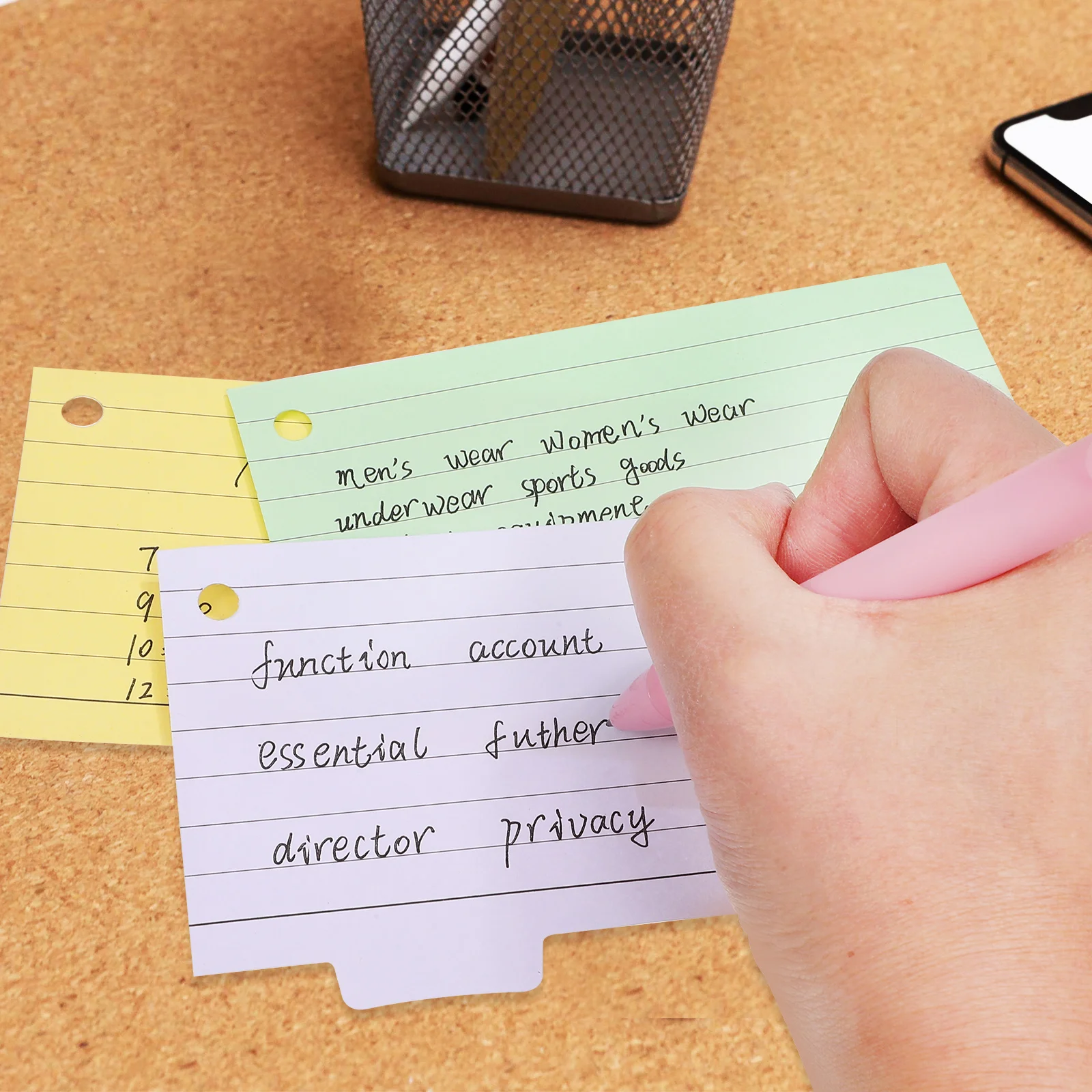 

300 Sheets Ruled Flash Cards Punched Index Cards Metal Rings Categorized Tabs Lined Color Coded Study Tools Ruled Pads