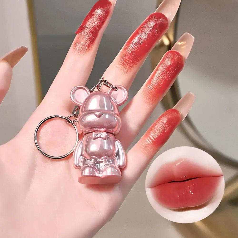 Jelly Mirror Lipstick Mini Non-stick Cup Moisturizing Long-lasting Lipstick Bear-shaped With Key Chain Lip Gloss Women