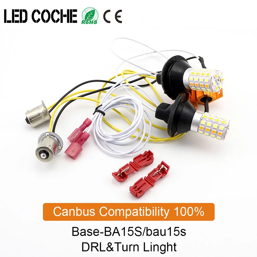 

Canbus LED 1156 BA15S BAU15S P21W PY21W 54SMD Amber White with Resistors Car Flashing Dual Mode DRL Pack of 2