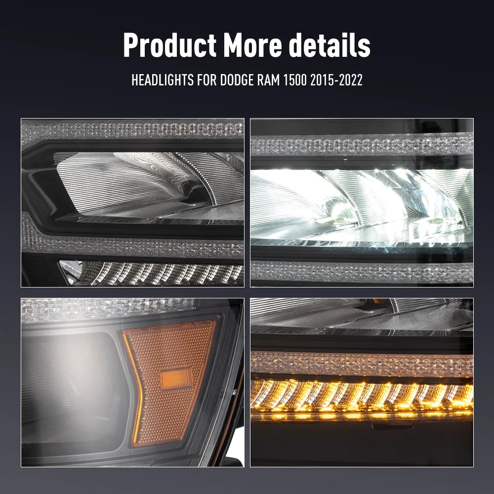 Sepasang Lampu Depan Mobil LED Untuk Dodge Ram 1500 2015-2022 Lampu Depan DRL Tuning Sinyal Plug And Play Lampu Depan Depan