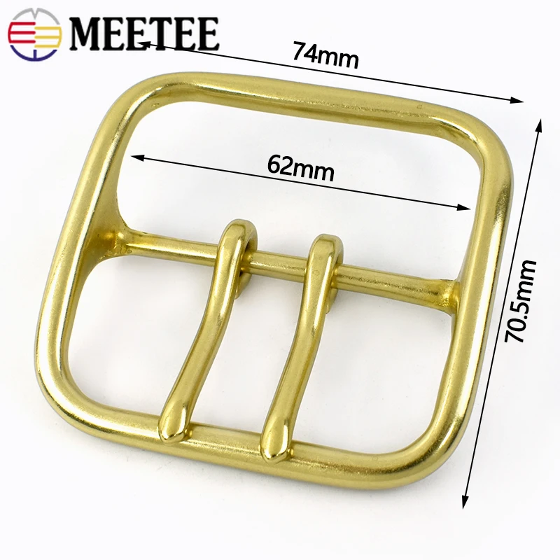 Meetee Solid Brass Metal Buckle Men Women Double Pin Belt Buckles Head for Belts 60mm DIY Leather Craft Jeans Accessories