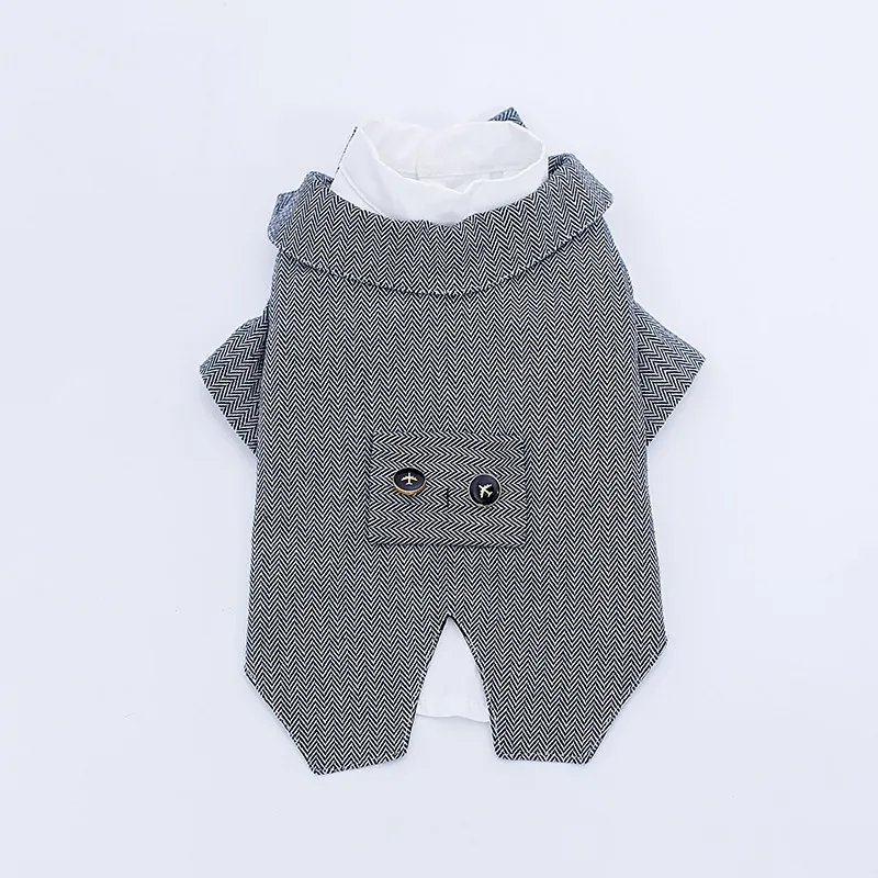 Handmade Dog Clothes Pet Supplies Handsome Suit Cool Jacket Classic Grey Wool Tuxedo Two-Piece Set Tailored Skirt Couple Dress