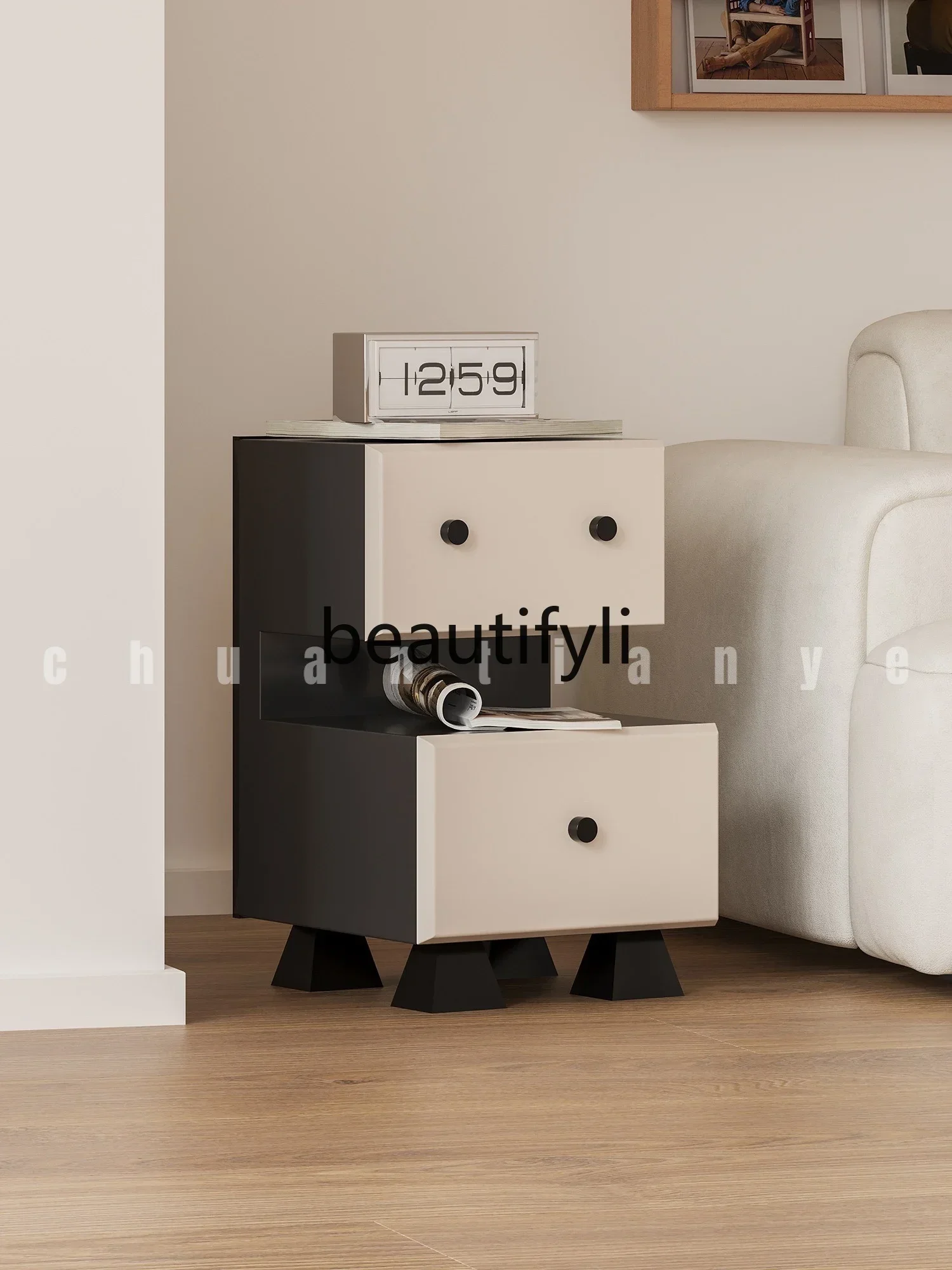 Czarno-biały robot szafka nocna nowoczesna sofa szafka boczna do sypialni salonu szafka do przechowywania dekoracyjna szafka
