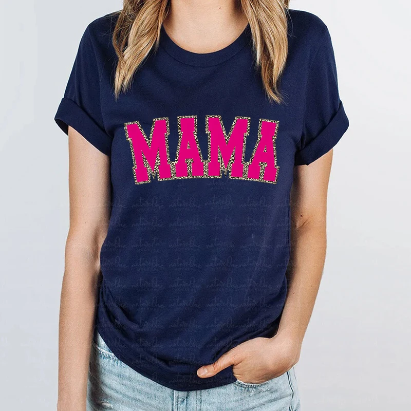 레트로 빈티지 레오파드 마마 티셔츠, 모성 클래식 탑 어머니의 날 선물, 꽃 활 귀여운 마마 크루넥 반팔 티셔츠