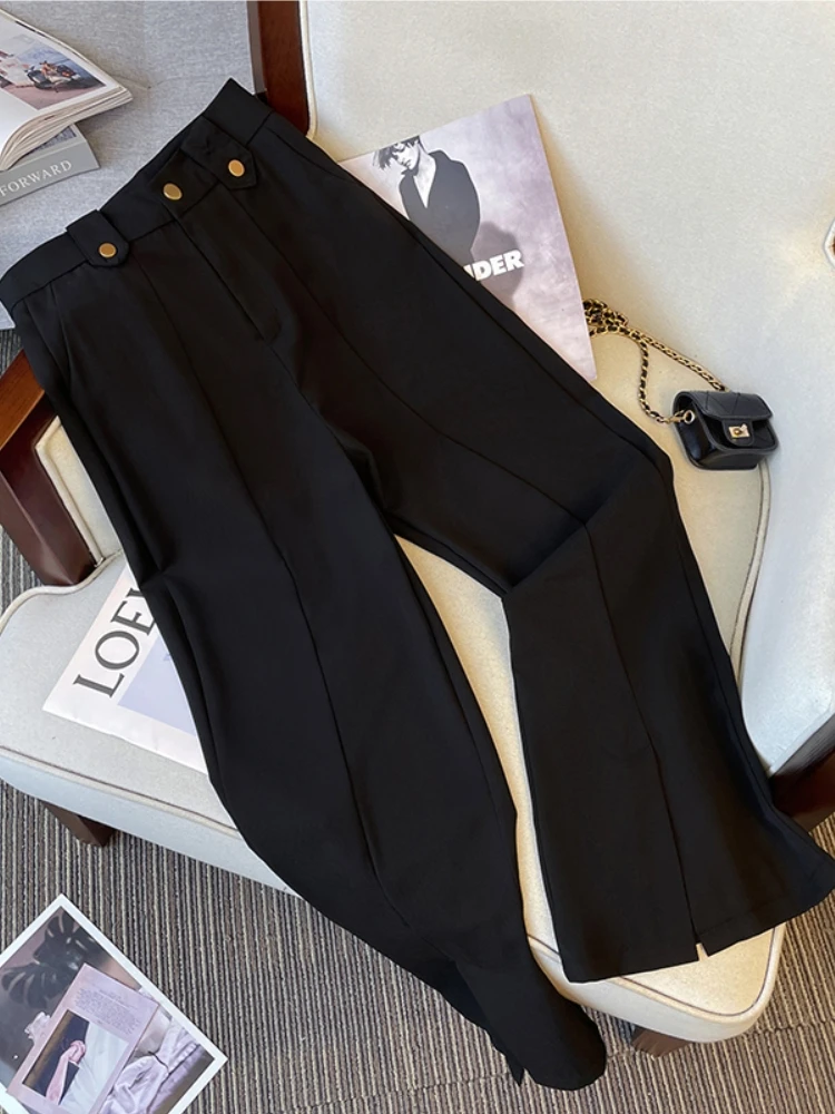High Waist Casual Wide Leg Suit Pants Women Early Autumn 2026 plus Size Flattering Hip Concealing Design Split Flared Pants