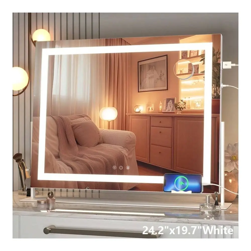 

Hasipu LED Lighted Makeup Mirror 24.2 X19.7 With Dimmable 3Color Smart Touch, Ideal For Bedroom, Dressing Room, Living Room, Hot