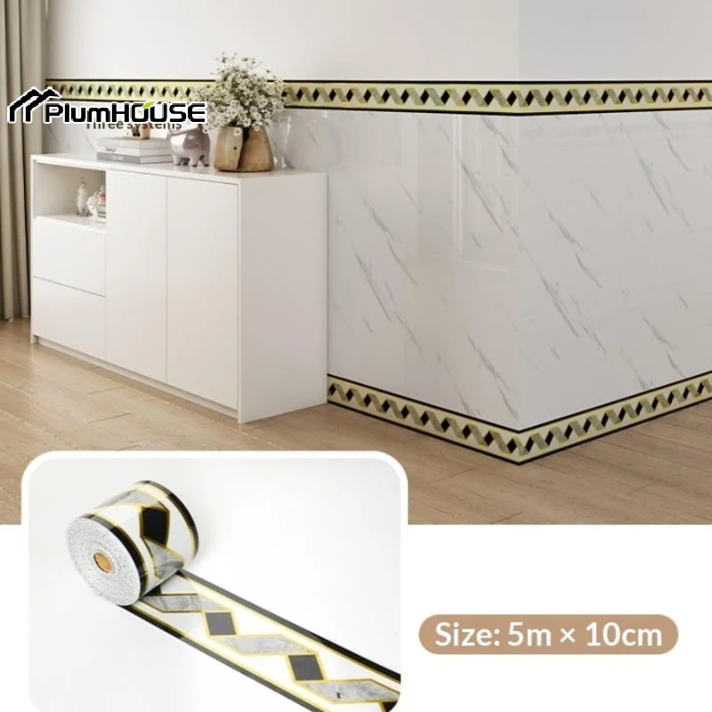 1Roll 10cmx5m Rolled Self-Stick Baseboard Trim-Anti-Collision Wall Waistband Sticker For Living Room Bedroom Home Decor