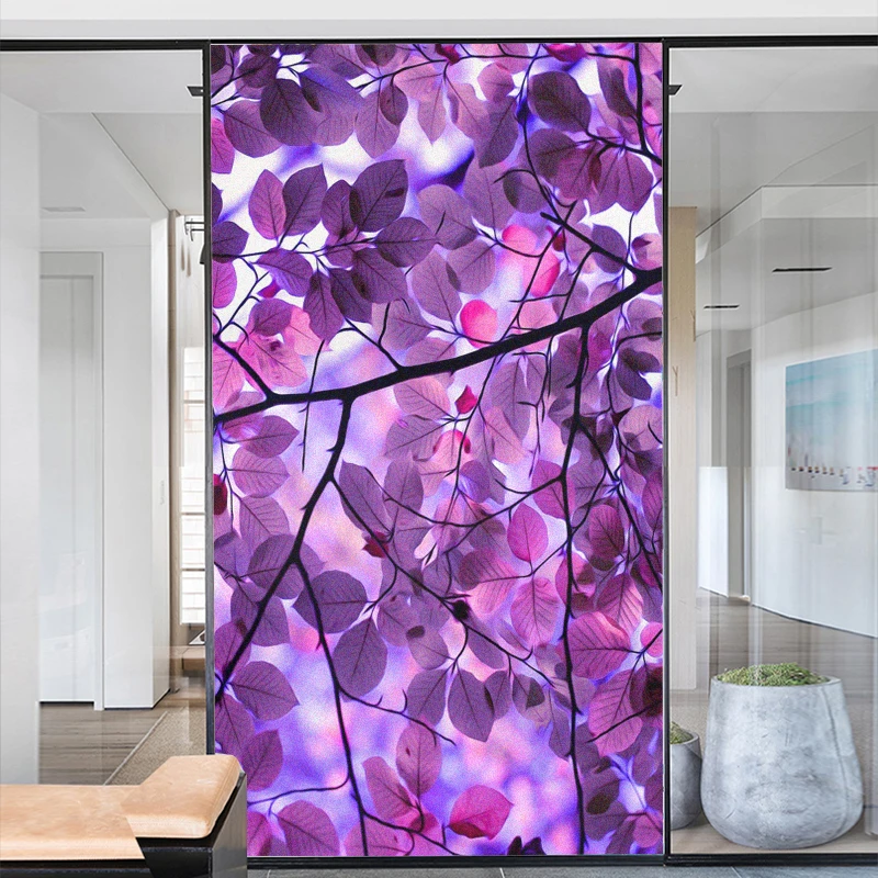 

Window Film Privacy Frosted Glass Sticker Heat Insulation and Sunscreen Purple Tree Decoration Adhesive sticker for Home