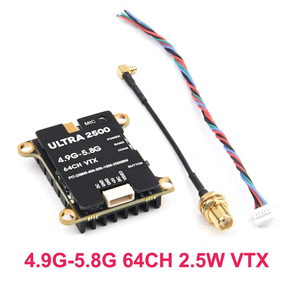 

4.9G-5.8G 64CH 2500mW 2.5W FPV VTX Transmitter Pit/25mW/400mW/800mW/1.5W/2.5W Built-in Microphone For Freestyle Long Range Drone