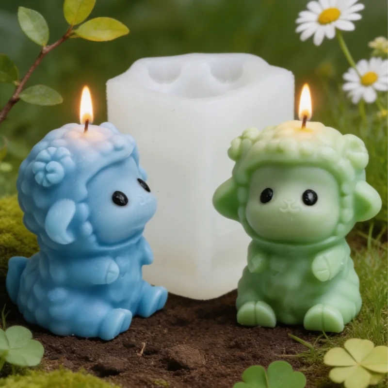3D Cute Lamb Silicone Candle Mold, Multi-Style Fluffy Sheep Wax Mould for DIY Soap Resin Plaster Craft Easter Home Decor Gift view 4
