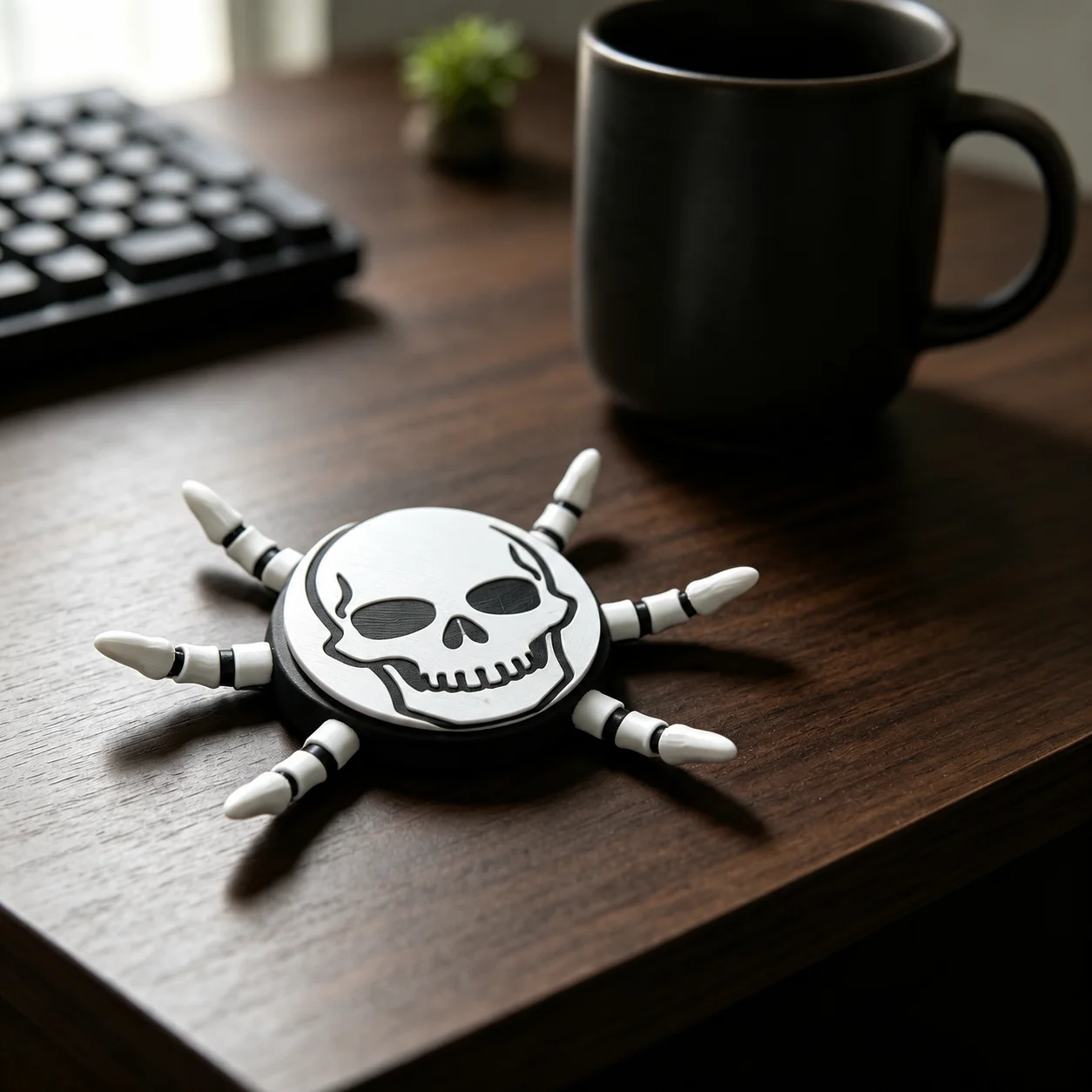 3D Printed Skull Spider Coaster, Gothic Style Drink Coaster, Decorative Cup Mat with Movable Tentacles, Halloween Tabletop Decor